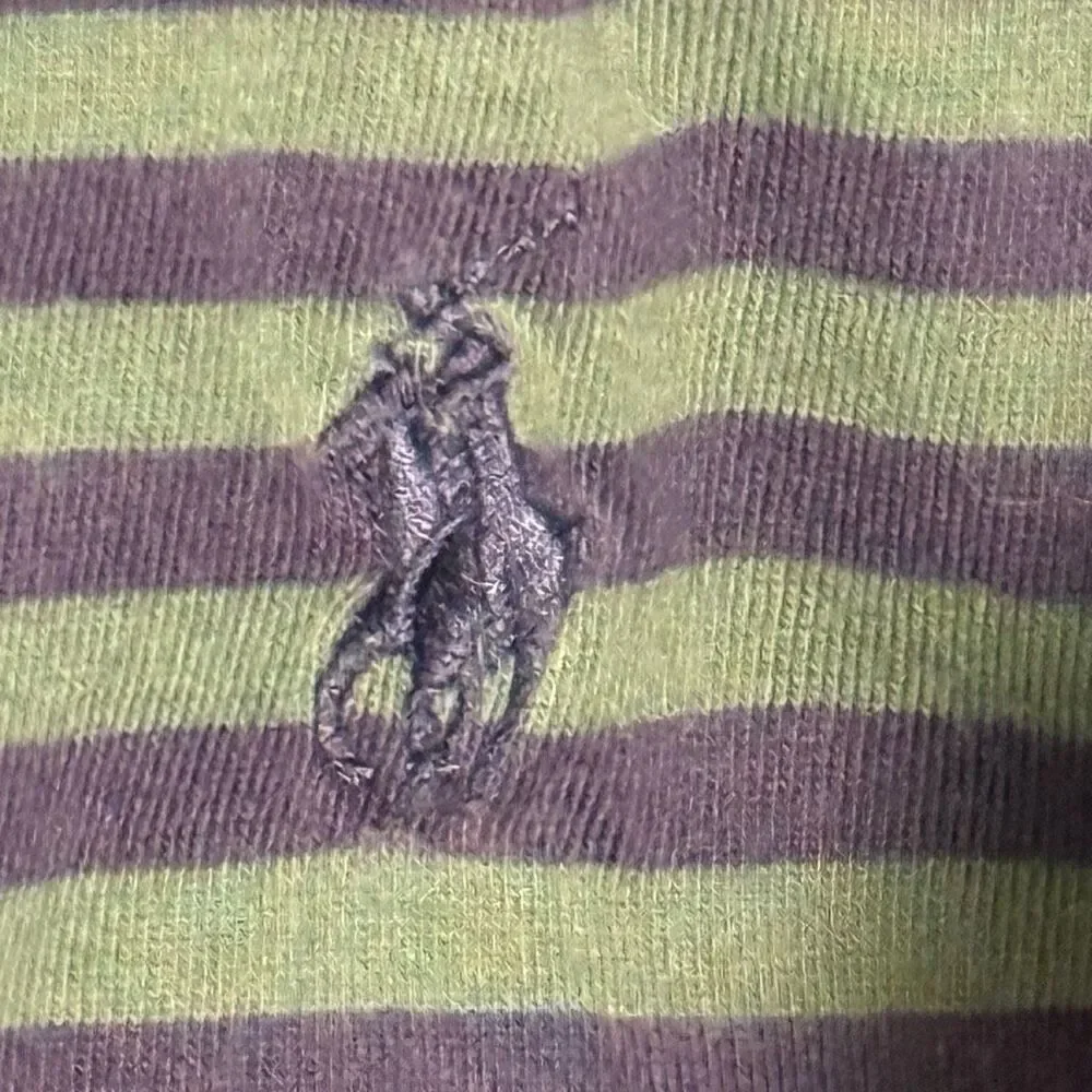 Polo Ralph Lauren Striped Tee Green Navy‎ Custom Slim Fit Mens XL Grunge Nirvana